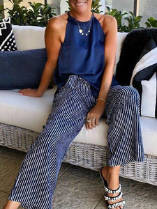 Casual Loose Top Striped Pants Set