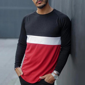 Men'S Color Matching Casual Stitching Long-Sleeved T-Shirt