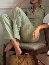 Load image into Gallery viewer, Simple Casual Loose Short Sleeve V Neck Top Knitted Suit
