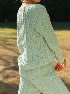 Casual Loose Round Neck Long Sleeve Top Pants Knitted Suit