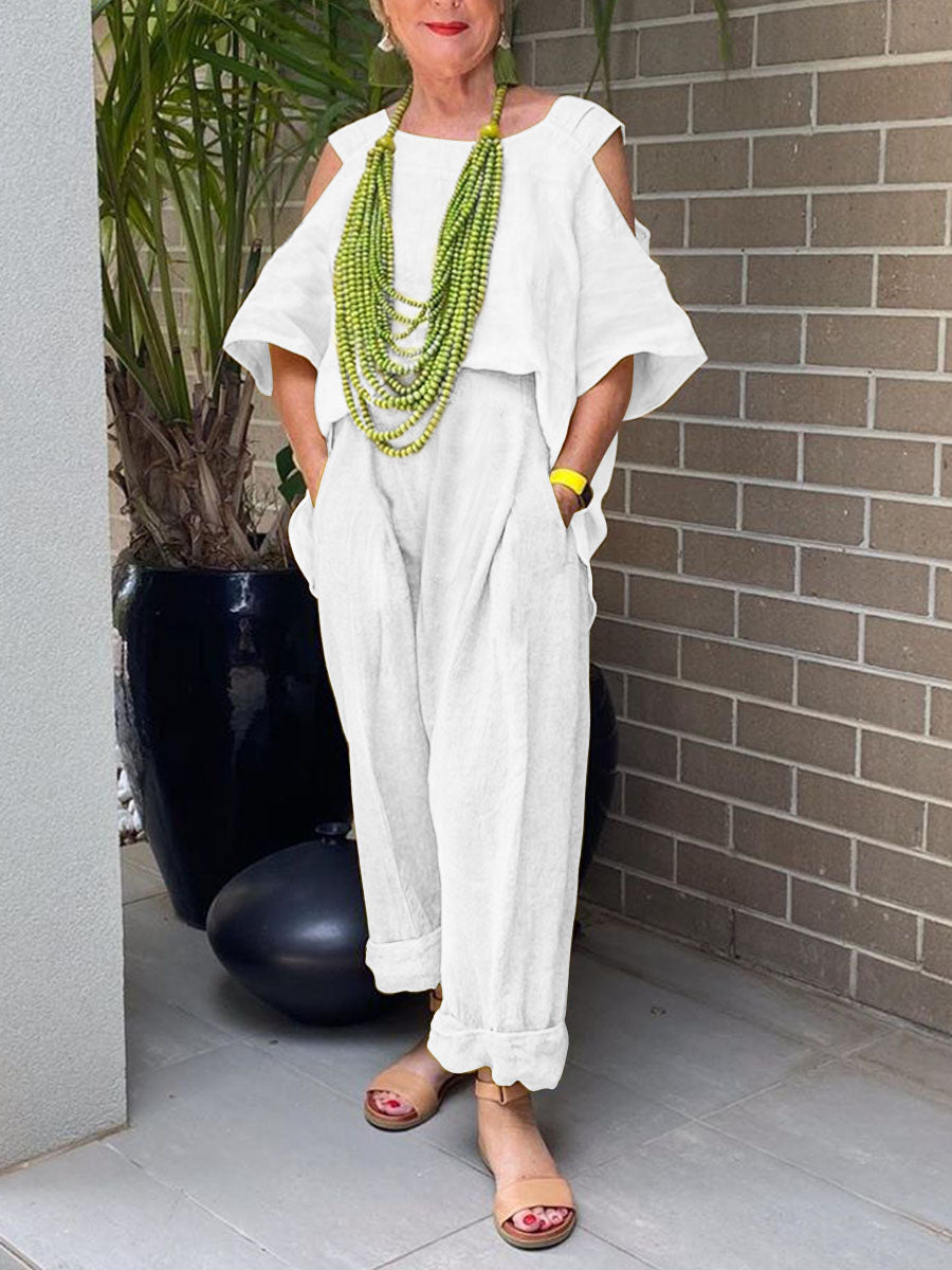 Fashionable Simple Casual Loose Top Pants Suit