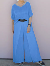Load image into Gallery viewer, Pure Color V-neck Bat Sleeve Loose Top and Pants Two-piece Suit
