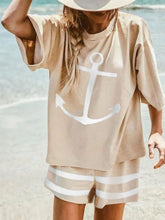 Load image into Gallery viewer, Casual Loose Navy Style Short Sleeve Top Shorts Set
