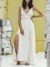 Load image into Gallery viewer, V-neck Solid Color Split Casual Maxi Dress
