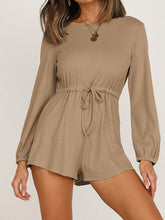 Load image into Gallery viewer, Casual Solid Color Round Neck Long Sleeve Drawstring Jumpsuit
