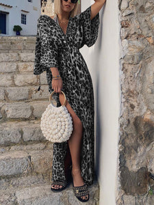 Leopard Print V-Neck Dress