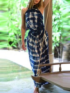 Halter Sleeveless Tie-dye Casual Maxi Dress