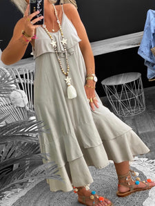 Casual Cotton Dress with Suspenders