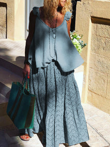Casual Loose Sleeveless Top Lace Two-piece Suit