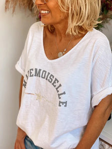 V-neck Short Sleeve Letter Print T-shirts