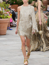 Load image into Gallery viewer, Fashion One-shoulder Shiny Tassel Evening Dress
