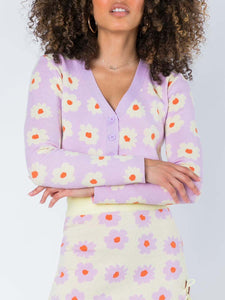 V-neck Floral Print Knit Suit