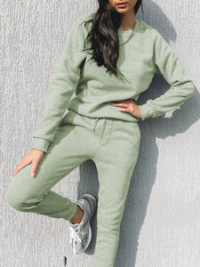Casual Loose Solid Color Round Neck Two-piece Suit