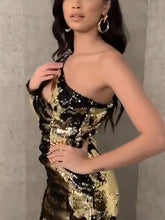 Load image into Gallery viewer, Fashion One-shoulder Sexy Bright  Midi Dress
