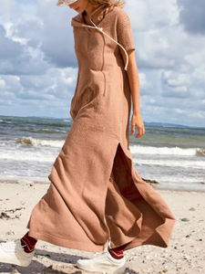 Casual Solid Color Hooded Short Sleeve Dress
