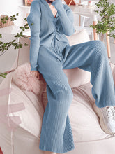 Load image into Gallery viewer, Loose Casual V-Neck Long Sleeve Top Pants Knitted Suit
