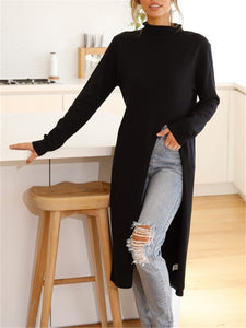 Round Neck Long Sleeve Split Shirt