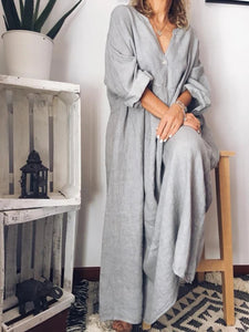 Fashion Casual Long Sleeve Solid Color Maxi Dress