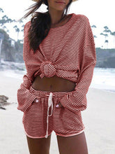 Load image into Gallery viewer, Two Piece Set of Casual Round Neck Long Sleeve Striped T-shirt
