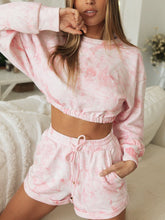 Load image into Gallery viewer, Tie-dyed Round Neck Loose Sweatshirt High Waist Shorts Two-piece
