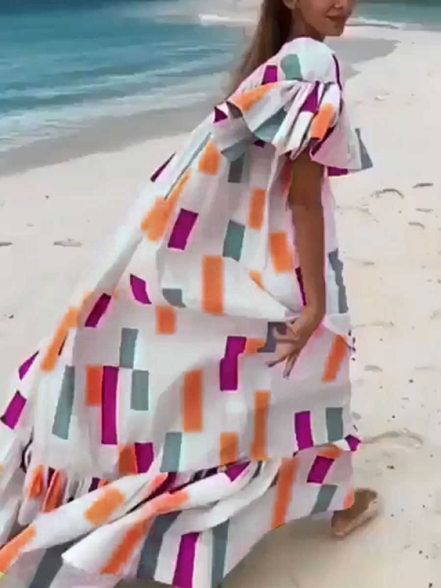 Fashion Holiday Print One Shoulder Maxi Dress