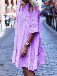 Half Sleeve Solid Crew Neck Casual Dresses