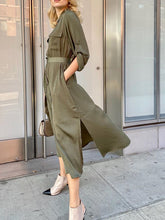 Load image into Gallery viewer, V-neck Solid Color Button Shirt Dress
