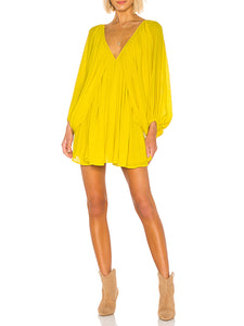 Sexy Deep V-neck Lantern Sleeve Backless Casual Dress