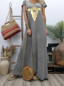 Casual Loose V Neck Long Sleeve Maxi Dress