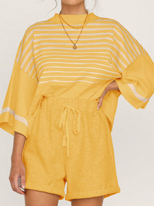 Casual Striped Top and Shorts Two-piece Set