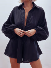Load image into Gallery viewer, Casual Solid Color Lapel Puff Sleeve Jumpsuit
