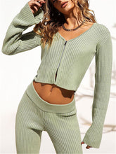 Load image into Gallery viewer, Knit Solid Color Suit with V-neck Zipper
