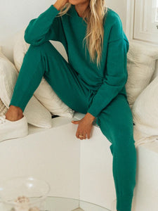 Casual Loose Solid Color Long-sleeved Drawstring Two-piece Suit
