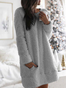 Round Neck Cotton Blend Casual Patchwork Dresses