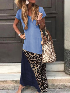 Casual Coloring Short Sleeve Round Neck Dress