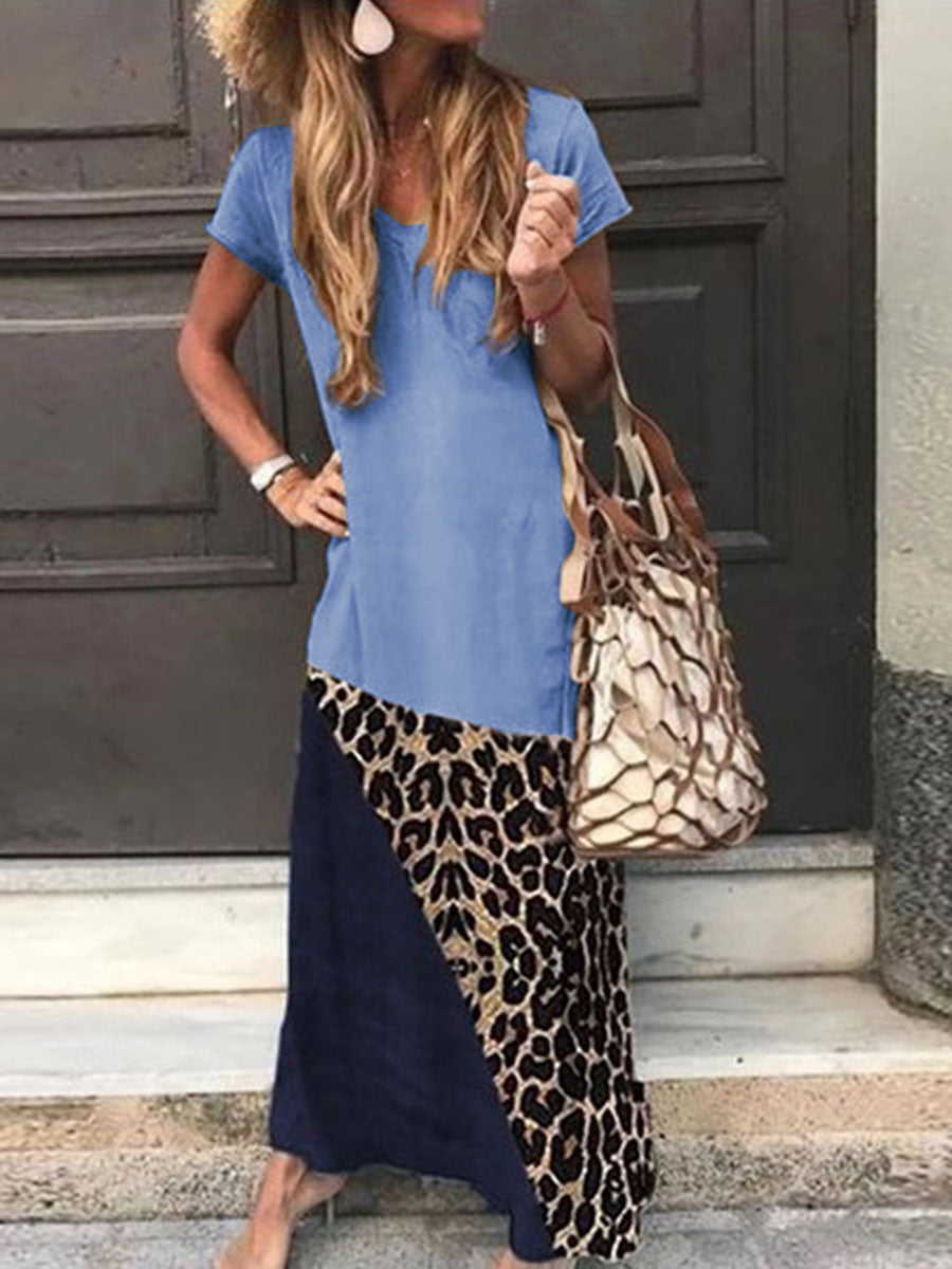 Casual Coloring Short Sleeve Round Neck Dress