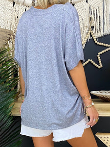 Loose Solid Color V-Neck Top
