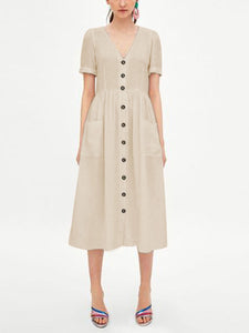 V-neck Net Color Short Sleeve Dress