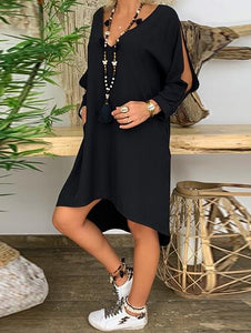 Fashion Open Long Sleeve V-neck Dress