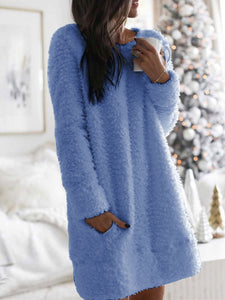 Round Neck Cotton Blend Casual Patchwork Dresses