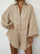 Load image into Gallery viewer, Casual Solid Color Lapel Puff Sleeve Jumpsuit
