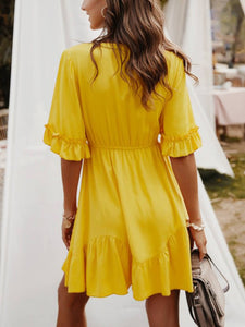 Lace-up Ruffled Casual Dress