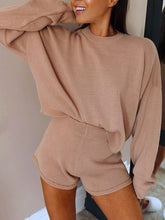 Load image into Gallery viewer, Pure Color Knitted Long Sleeve Shorts Casual Two-piece Suit
