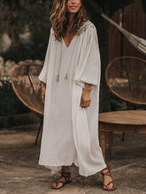 Load image into Gallery viewer, Casual Long Sleeve Round Neckline Printed Solid Color Dress
