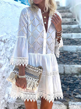 Load image into Gallery viewer, Pure Color Hollow Lace Stitching Dress
