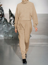 Load image into Gallery viewer, High-neck Long-sleeved Top and Trousers Knitted Two-piece Suit
