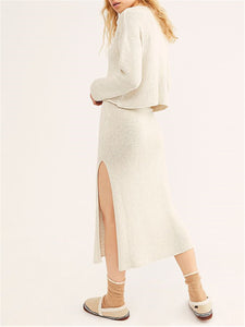 Solid Color Knitted Loose Suit Skirt