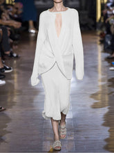 Load image into Gallery viewer, Fashion Hollow V-neck Knitted Top Sweater Skirt Suit
