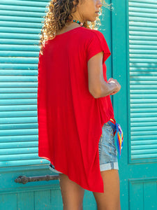 Loose V-Neck Short Sleeve T-Shirts with Irregular Hem