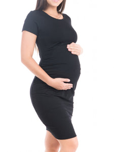 Casual Solid Color Round Neck Short Sleeve Pregnant Women Dress